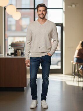 Nordstrom Cotton & Cashmere V-Neck Sweater NWT Med- Hole at label